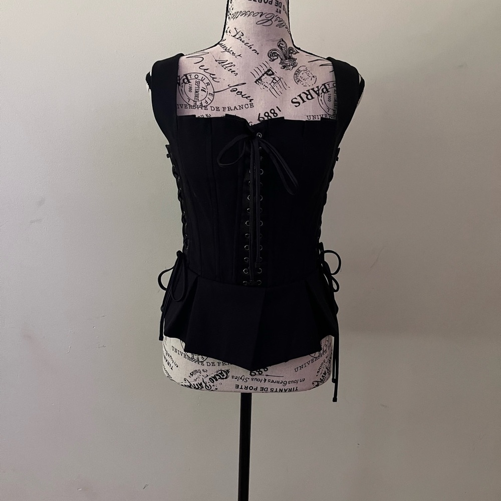 Dolce and Gabbana Black Lace Up Corset Top